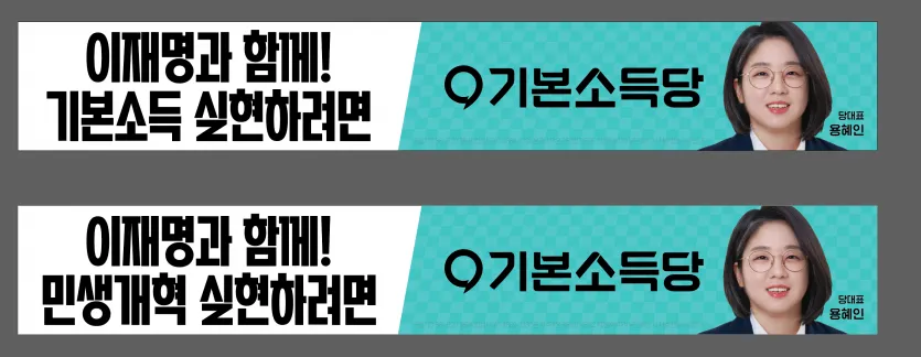 '이재명과 함께'를 내건 기본소득당 정당현수막